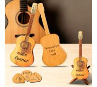 Étui à Médiators en Bois avec 3 Médiators Gravés - Coffret Personnalisable pour Nom et Logo - Idéal Cadeau pour Guitariste et Musicien (Bois)