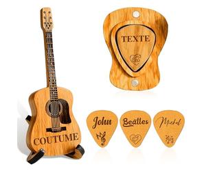Étui à Médiators en Bois Personnalisé avec 3 Médiator Gravés, Boîte de Rangement pour Guitaristes, Gravure de Nom, Logo de Groupe, Cadeau de Noël pour Guitaristes et Amateurs de Musique (Mediator)