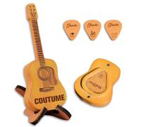 Étui à Médiators Personnalisé avec 3 Pièces Texte Gravé Personnalisable Étui à Médiators en Bois Personnalisable Cadeau pour les Passionnés de Guitare (Étui pour médiators)