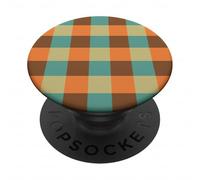 Étui à Motif Vichy automnal rétro - Orange brûlé et Bleu Sarcelle PopSockets PopGrip Adhésif