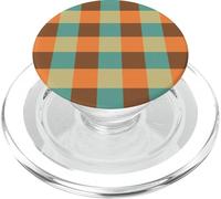 Étui à Motif Vichy automnal rétro - Orange brûlé et Bleu Sarcelle PopSockets PopGrip pour MagSafe