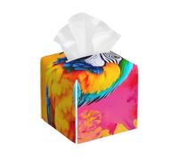 Étui à mouchoirs en Cuir avec imprimé Artistique Perroquet éclatant, Format carré, Organisateur décoratif, 13,2 cm x 13,2 cm x 13,2 cm