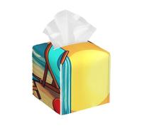 Étui à mouchoirs en Cuir imprimé Coucher de Soleil Vintage, Format carré, Organisateur décoratif, 13,2 cm x 13,2 cm x 13,2 cm