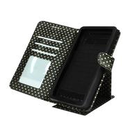 Étui à Pois pour Smartphone 4,3 à 4,7 Clapet Portefeuille Support et Miroir Noir