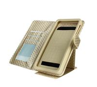 Étui à Pois pour Smartphone 5,0 à 5,3 Clapet Portefeuille Support et Miroir Dorée