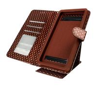 Étui à Pois pour Smartphone 5,3 à 5,5 Clapet Portefeuille Support et Miroir Marron