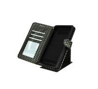 Etui à Pois pour Smartphone 5,3 à 5,5 Clapet Portefeuille Support et Miroir Noir