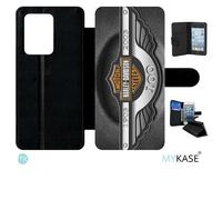 Etui à rabat compatible avec samsung galaxy s20 ultra - harley davidsons 100 - simili-cuir - bord noir