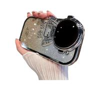 Étui à rabat électroplaqué style astronaute avec support invisible et paillettes dégradées - Protection d'objectif, compatible avec iPhone