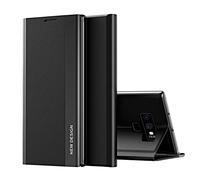 Étui à rabat en cuir avec plaquage magnétique translucide pour Samsung Galaxy Note 9 + Coque de protection intégrale en polycarbonate avec support pour Samsung Galaxy Note 9 (Graphite noir)