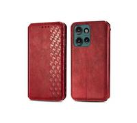 Etui à rabat en cuir PU pour Motorola Edge 50 résistant aux chocs avec béquille et porte-cartes compatible avec Motorola Edge 50-Rouge
