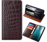 Étui à rabat en cuir véritable pour Google Pixel 8 Pro 6,7 pouces, style crocodile, avec [portefeuille] [emplacements pour cartes] housse pour Google Pixel 8 Pro (café)