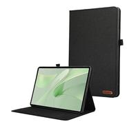 Étui à Rabat en Tissu Doux for Tablette, étui adapté à Huawei MatePad 12x12 Pouces 2024, Support Avant, Coque arrière en Silicone(Black)