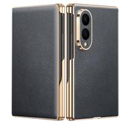 Étui à Rabat for Samsung Galaxy Z Fold 8, Fait à la Main en Cuir véritable plaqué Or, Style Professionnel, Fermeture magnétique, Coque de Protection Contre Les Chutes(Black)