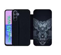 Etui À Rabat Pour Galaxy A15 4g/5g - Loup Fond Gris - Simili-Cuir - Noir