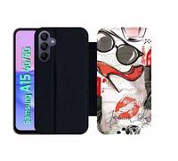Etui À Rabat Pour Galaxy A15 4g/5g - Motif Girly Fond Blanc - Simili-Cuir - Noir