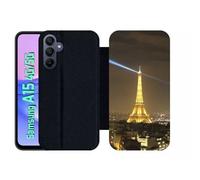 Etui À Rabat Pour Galaxy A15 4g/5g - Tour Eiffel - Simili-Cuir - Noir