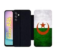 Etui À Rabat Pour Galaxy A24 - Drapeau Algérie - Simili-Cuir - Noir