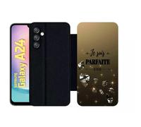 Etui À Rabat Pour Galaxy A24 - Je Suis Parfaite Ou Presque Fond Diamant - Simili-Cuir - Noir