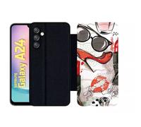 Etui À Rabat Pour Galaxy A24 - Motif Girly Fond Blanc - Simili-Cuir - Noir