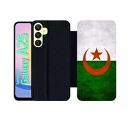 Etui À Rabat Pour Galaxy A25 - Drapeau Algérie - Simili-Cuir - Noir