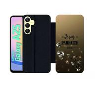 Etui À Rabat Pour Galaxy A25 - Je Suis Parfaite Ou Presque Fond Diamant - Simili-Cuir - Noir