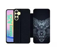 Etui À Rabat Pour Galaxy A25 - Loup Fond Gris - Simili-Cuir - Noir