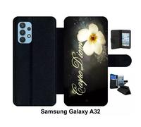 Etui À Rabat Pour Galaxy A32 4g - Carpe Diem Fleur - Simili-Cuir - Noir