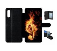 Etui À Rabat Pour Galaxy A70s - Clef De Sol En Feu - Simili-Cuir - Noir