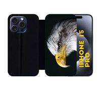 Etui À Rabat Pour Iphone 15 Pro - Tete D'aigle Royal - Silicone - Noir