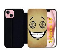 Etui À Rabat Pour Iphone 15 - Smiley Cupide Dollars - Silicone - Noir