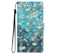 Etui à Rabat pour Oppo Reno 14 5G Coque Coloré Flip Cas Prunier Motif avec Fente Kickstand Portefeuille Etui Folio Couverture Protecteur Coquille pour Oppo Reno 14 5G Clapet Cover