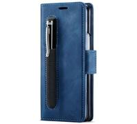Étui à rabat pour Samsung Galaxy Z Fold 7 - Fermeture magnétique - Portefeuille - En cuir - Avec porte-stylo et fonction support - Bleu - Z Fold 7