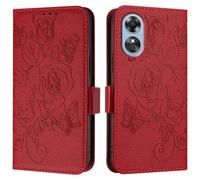 Étui à rabat pour téléphone Compatible avec la coque OPPO A17 4G/A17K, étui portefeuille fin en cuir PU à rabat, étui de protection antichoc avec porte-cartes + dragonne housse de protection(Rosso)