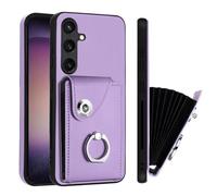 Étui à rabat pour téléphone compatible avec Samsung Galaxy S24 Plus Étui portefeuille avec porte-cartes en cuir synthétique avec bouton magnétique, rabat antichoc + support de doigt rotatif à 360°