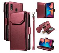 Étui à Rabat pour téléphone for Samsung Galaxy A20/A30 Wallet Case with Card Holder for Women and Men, Fashion PU Leather Cover Side Buckle Hand Strap Wallet Phone Case Housse de Protection(Rosso)