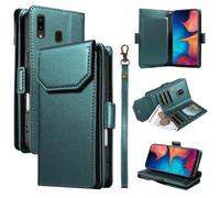 Étui à Rabat pour téléphone for Samsung Galaxy A20/A30 Wallet Case with Card Holder for Women and Men, Fashion PU Leather Cover Side Buckle Hand Strap Wallet Phone Case Housse de Protection(Ye?il)