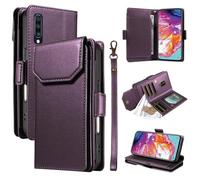 Étui à Rabat pour téléphone for Samsung Galaxy A70/A70S Wallet Case with Card Holder for Women and Men, Fashion PU Leather Cover Side Buckle Hand Strap Wallet Phone Case Housse de Protection(Mor)