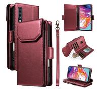 Étui à Rabat pour téléphone for Samsung Galaxy A70/A70S Wallet Case with Card Holder for Women and Men, Fashion PU Leather Cover Side Buckle Hand Strap Wallet Phone Case Housse de Protection(Rosso)