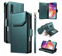 Étui à Rabat pour téléphone for Samsung Galaxy A70/A70S Wallet Case with Card Holder for Women and Men, Fashion PU Leather Cover Side Buckle Hand Strap Wallet Phone Case Housse de Protection(Ye?il)