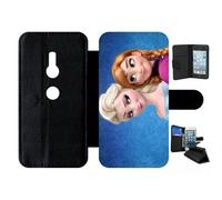 Etui À Rabat Pour Xperia Xz2 - Frozen Reine Des Neiges Anna Vs Elsa - Simili-Cuir - Noir
