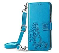 Etui à rabat PU Cuir pour Samsung Galaxy A22 5G, Housse Flip Coque Stand Avancée Pochette with Longue Lanière Bleu
