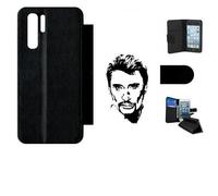 etui à rabat - Simili-cuir - Noir Huawei P30 Pro DESSIN JOHNNY HALLYDAY NOIR ET BLANC