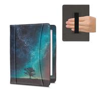 kwmobile Coque Liseuse Compatible avec Kobo Aura H2O Edition 2 - Étui à Rabat en Simili Cuir avec Fermeture Magnétique - Arbre Cosmique Bleu-Gris-Noir