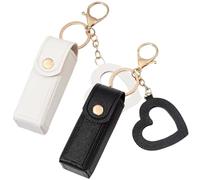 Étui à rouge à lèvres avec miroir en forme de cœur, 2 pièces, en PU, baume lèvres, porte-clés, manches, petite pochette Portable pour femmes et filles, et blanc