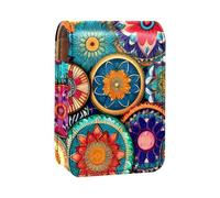 Étui à Rouge à lèvres,Organisateur de Rouge à lèvres en Cuir avec Miroir,Fleur de Mandala Vintage Floral