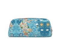 Étui à stylo à bille en cuir avec fermeture éclair Motif carte de Grèce, Argenté., Taille unique, Trousse de maquillage