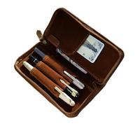 Étui à stylo plume en cuir | Sac de rangement vintage avec 3 emplacements, pour la maison, le travail, l'école, l'étude, les artistes, le dessin, le journal, les croquis, les voyages, marron