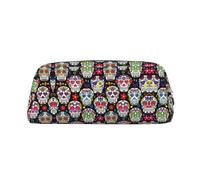 Étui à stylos à bille en cuir avec fermeture éclair et motif tête de mort pour écolier, doré, Taille unique, Trousse de maquillage