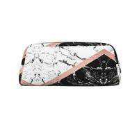 Étui à stylos à bille en cuir avec fermeture éclair pour écolier Motif marbre Noir/blanc, Argenté., Taille unique, Trousse de maquillage